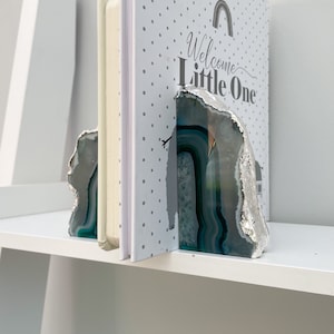 Agate Stone Bookends or Agate Stone Ornament, Green with Silver Agate Stone Bookends, Crystal Bookends in the UK, Agate Stone Slice