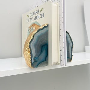 Green Agate Bookends with Gold Edge for heavy books: Crystal book stopper