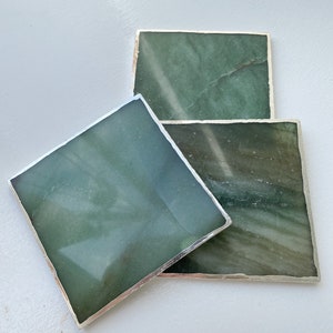 Green Agate Stone Coasters with Silver Edge: Crystal coasters