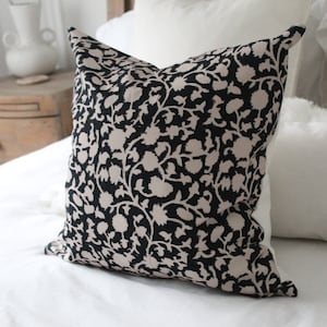 Floral print cushion with duck feather insert 45x45cm, Farmhouse Cushion cover, Country style cushions, Black floral throw cushion
