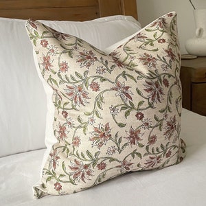 Handmade Beige Floral Cushion with feather insert: Patterned cushion (45x45cm)