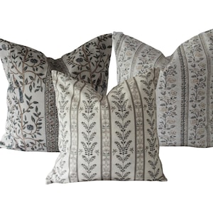 Floral farmhouse cushion combination set with duck feather inserts, Brown country cushion set, Beige and brown cushion combination