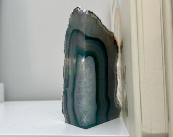 グリーンアゲート/ブックエンド シルバーエッジのグリーンアゲートブックエンド：クリスタルホーム