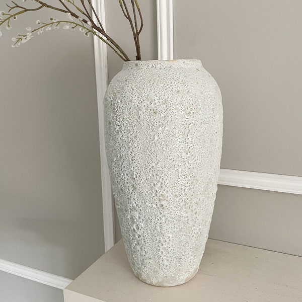 Grand vase de sol rustique vieilli, vase en pierre synthétique, grand vase en faux béton, décoration de ferme, grand vase neutre