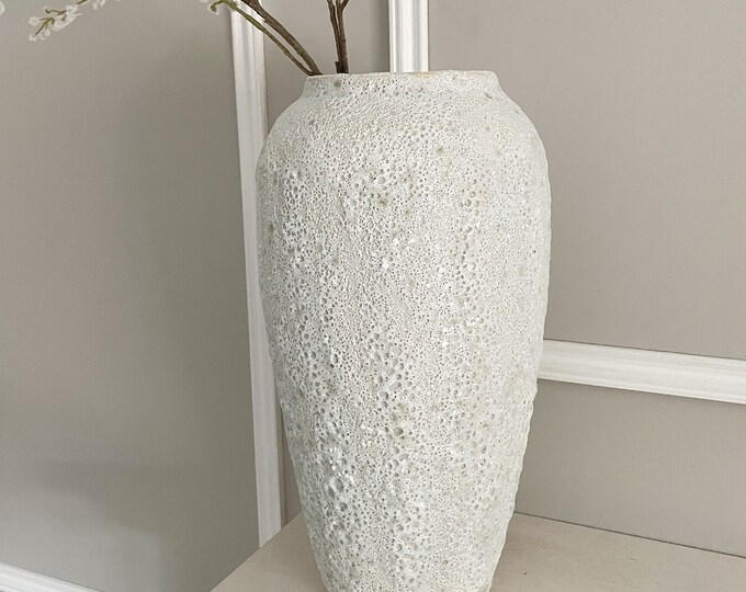 Tall Distressed Rustic Floor Vase, Faux Stone Vase, Large Faux Concrete