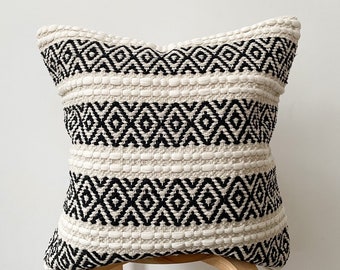 Black Bohemian Throw Cushion Cover in the UK, Black Cotton Cushion, Beige Tufted Cushion Pillow, Hand Loom Cushions, Black Pillow Cover
