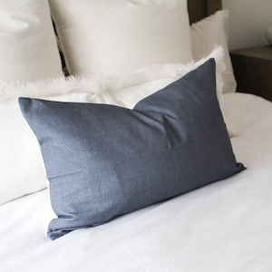 Navy Cotton rectangle cushion cover 50 x 30cm, Blue linen throw pillow cover, Dark blue cushions, Country Cushion covers and home decor