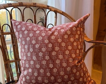 Blush floral print cushion with feather insert 45x45cm farmhouse decor