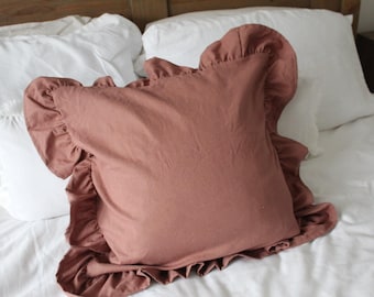 Blush Ruffle Cotton Cushion Cover | Romantic Cottagecore Throw Pillow (45x45cm)