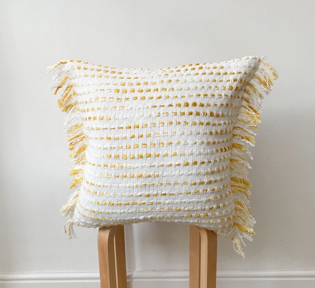 White Throw Cushion Cover With Yellow Yellow Cotton Pillow Etsy UK