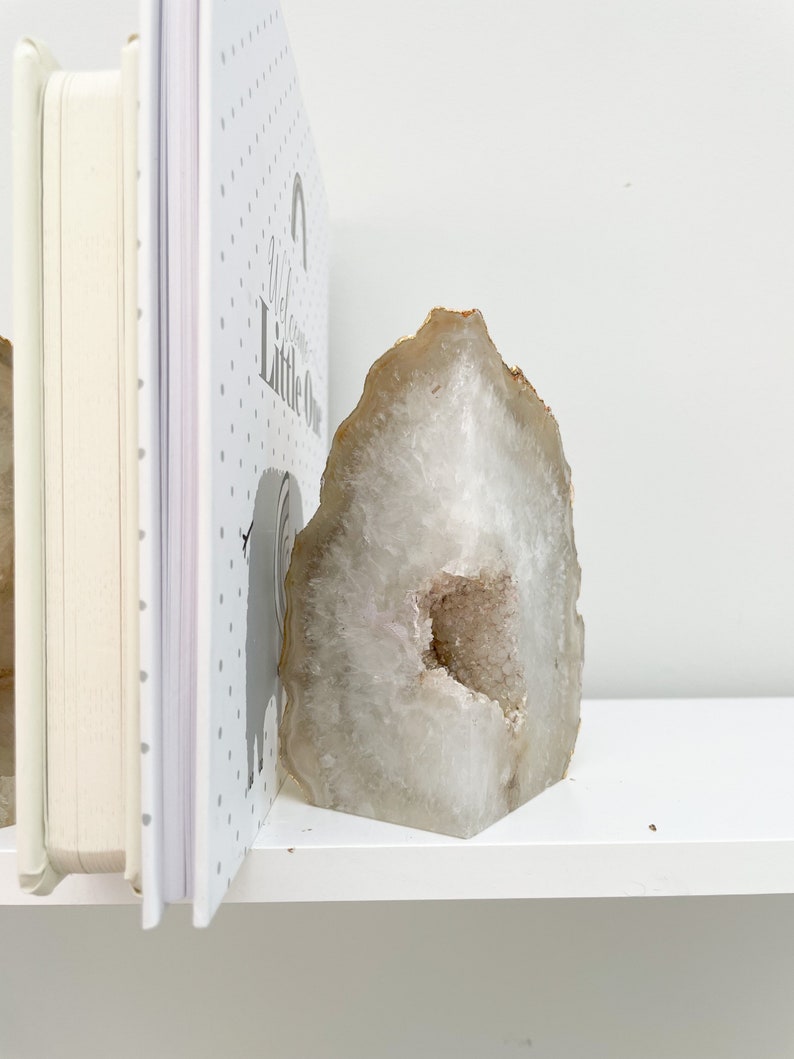 Agate Stone Bookends or Agate Stone Ornament, ALMOST PERFECT White Agate Stone Bookends, Crystal Bookends in the UK, Agate Stone Slice image 3