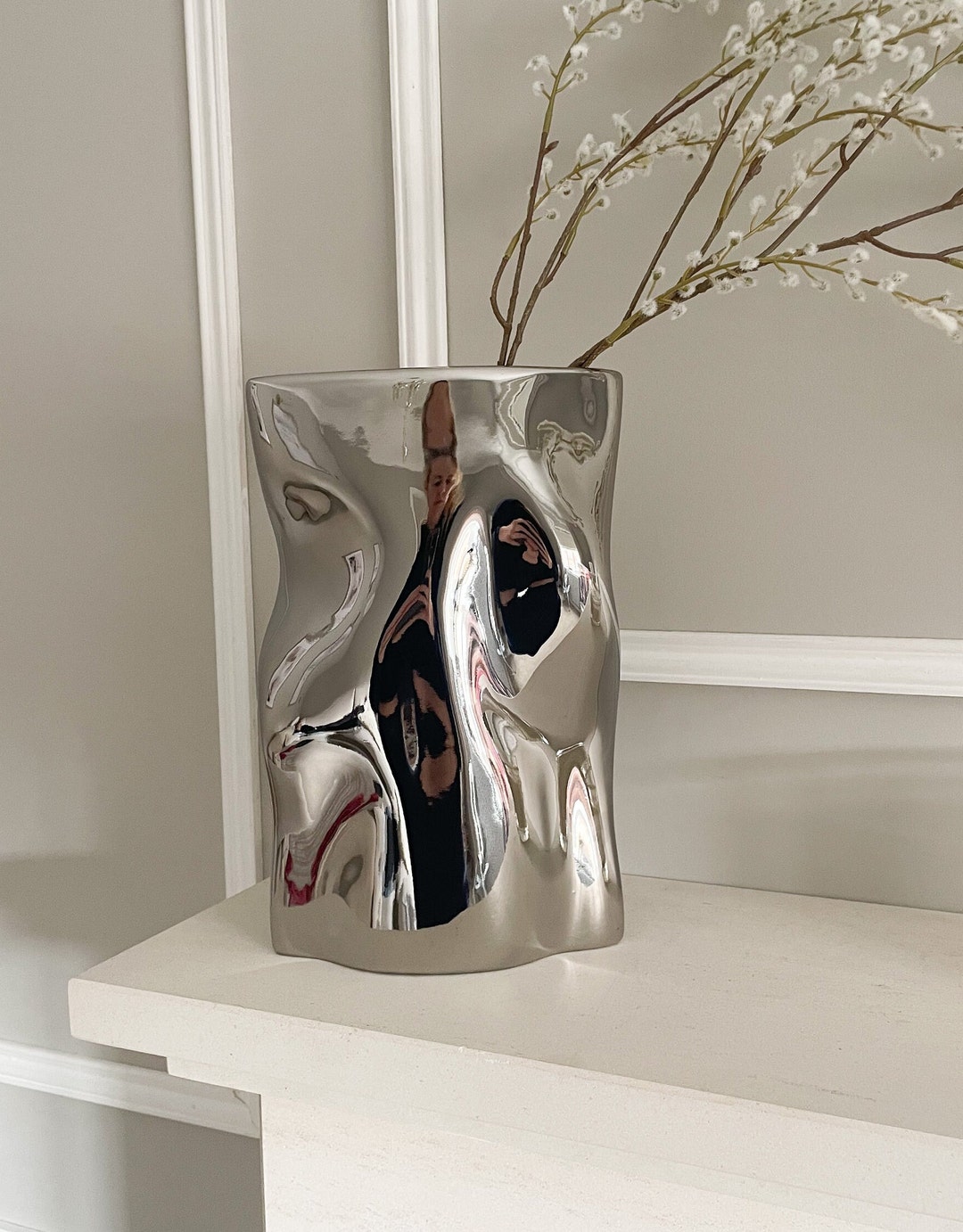 Chrome Silver Decorative Vase, Vase for Dried Flowers UK, Small Silver