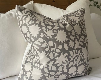 Minimalistic floral print cushion, Farmhouse cushion cover, Grey/green country style cushion, 45 X 45cm cushion