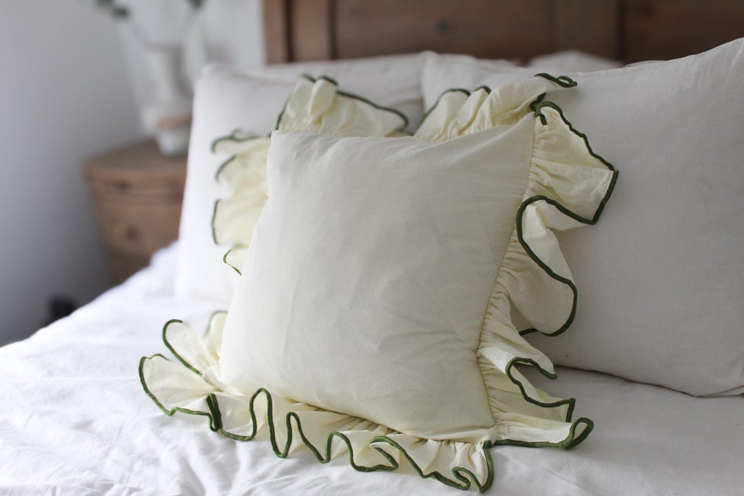 Cream Ruffle Linen Cushion Cover 45x45cm With Duck Feather Insert ...