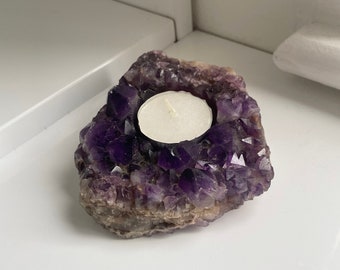 Amethyst Agate Stone Candle Holder, Agate Tea light Holder, Purple Crystal Candle holder UK, Amethyst Stone Candle Stand