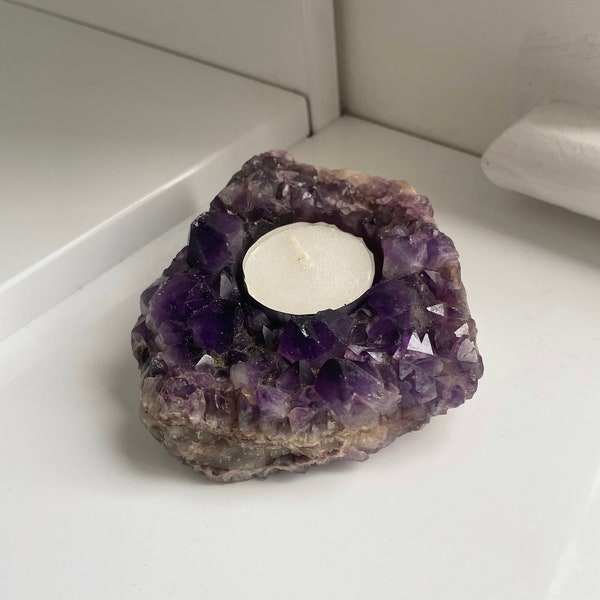 Amethyst Agate Stone Candle Holder, Agate Tea light Holder, Purple Crystal Candle holder UK, Amethyst Stone Candle Stand