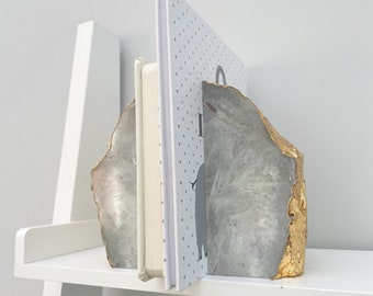 Agate Stone Bookends or Agate Stone Ornament, White with Gold Agate Stone Bookends, Crystal Bookends in the UK, Agate Stone Slice