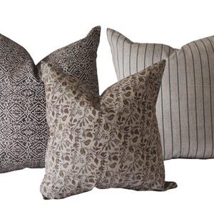Floral farmhouse cushion combination set with duck feather inserts, Brown country cushion set, Beige and brown cushion combination