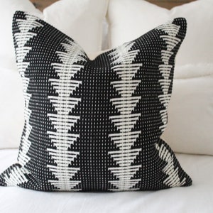 Black Geometric cushion with feather insert: Scandi Cotton throw pillow (45x45cm)
