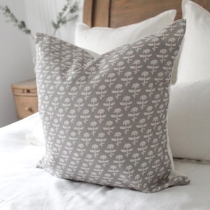 Grey Floral Cotton Cushion with feather inserts 45x45cm: light grey cushions