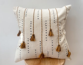 Woven Boho Textured Throw Pillow, Cream Pebble