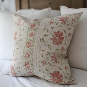 Floral Cotton Cushion Cover with feather insert : Red Leaf Print pillow