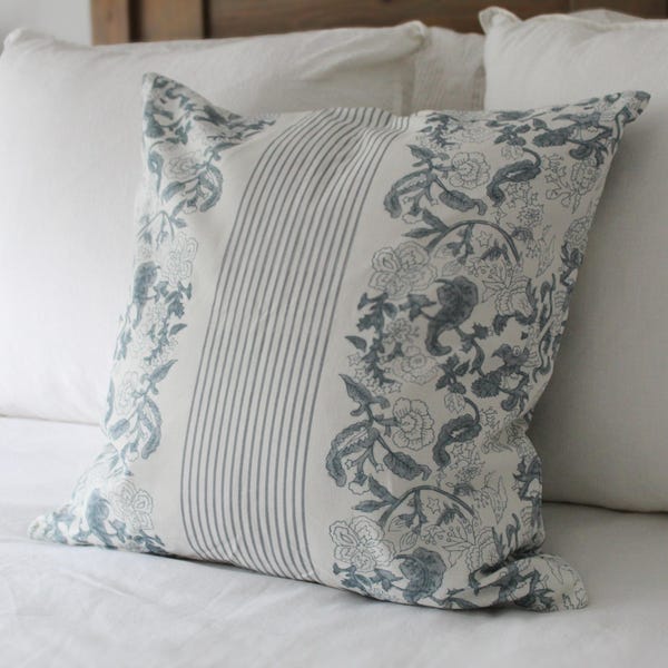 Blue Country Floral Cushion Cover | English Cottage Style Sofa Pillow | Cotton Home Decor