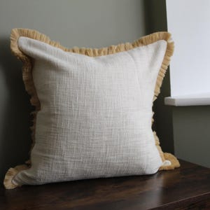 Frayed Fringe Cotton Cushion: Tan & Ivory Boho Pillow (45x45cm)