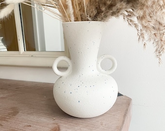 Ceramic Jug Vase with handle, Large Jug Vase in White and Blue, Decorative jug vase, Nordic Style Vases, Nordic Ceramic Jug Vase, Jug Vases