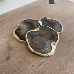 Black Agate Stone Coasters with Silver Edge: Crystal coasters