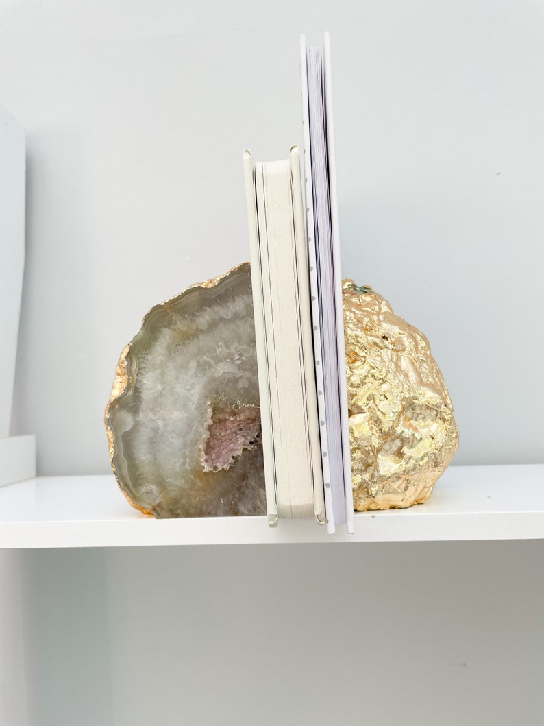 Agate Stone Bookends or Agate Stone Ornament, ALMOST PERFECT White Agate Stone Bookends, Crystal Bookends in the UK, Agate Stone Slice image 5