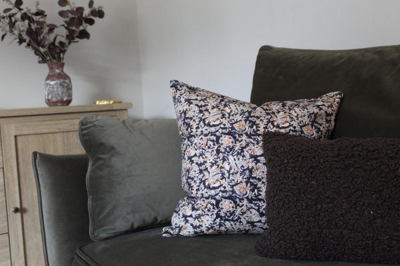 Brown Floral Indian Cushion 18x18inch in cotton