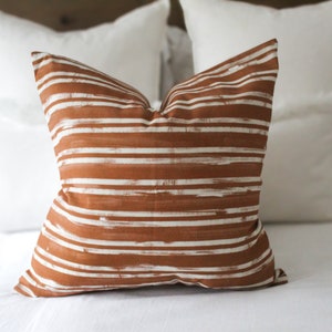 Burnt orange stripe Cushion with duck feather insert 45 x 45, Cotton orange and white striped throw pillow cover, Orange cushions