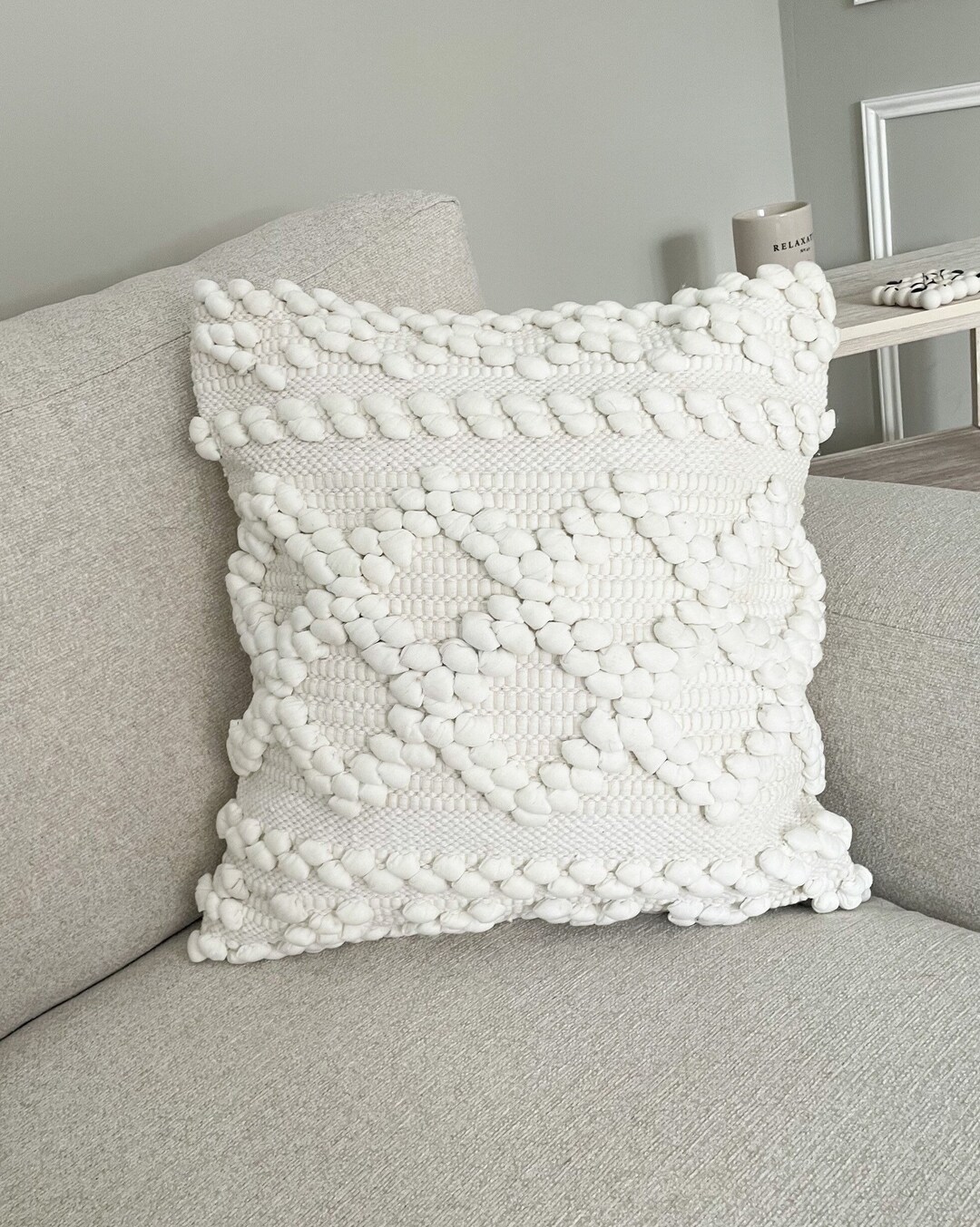White Throw Cushion Cover, Hand Loom Cotton Cushion, White Tufted
