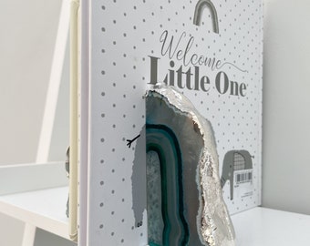 グリーンアゲート/ブックエンド シルバーエッジのグリーンアゲートブックエンド：クリスタルホーム