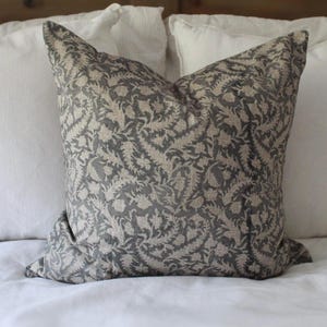 Grey and neutral floral print cushion, Farmhouse Cushion cover, Country style cushions, 45 x 45cm linen effect cushion