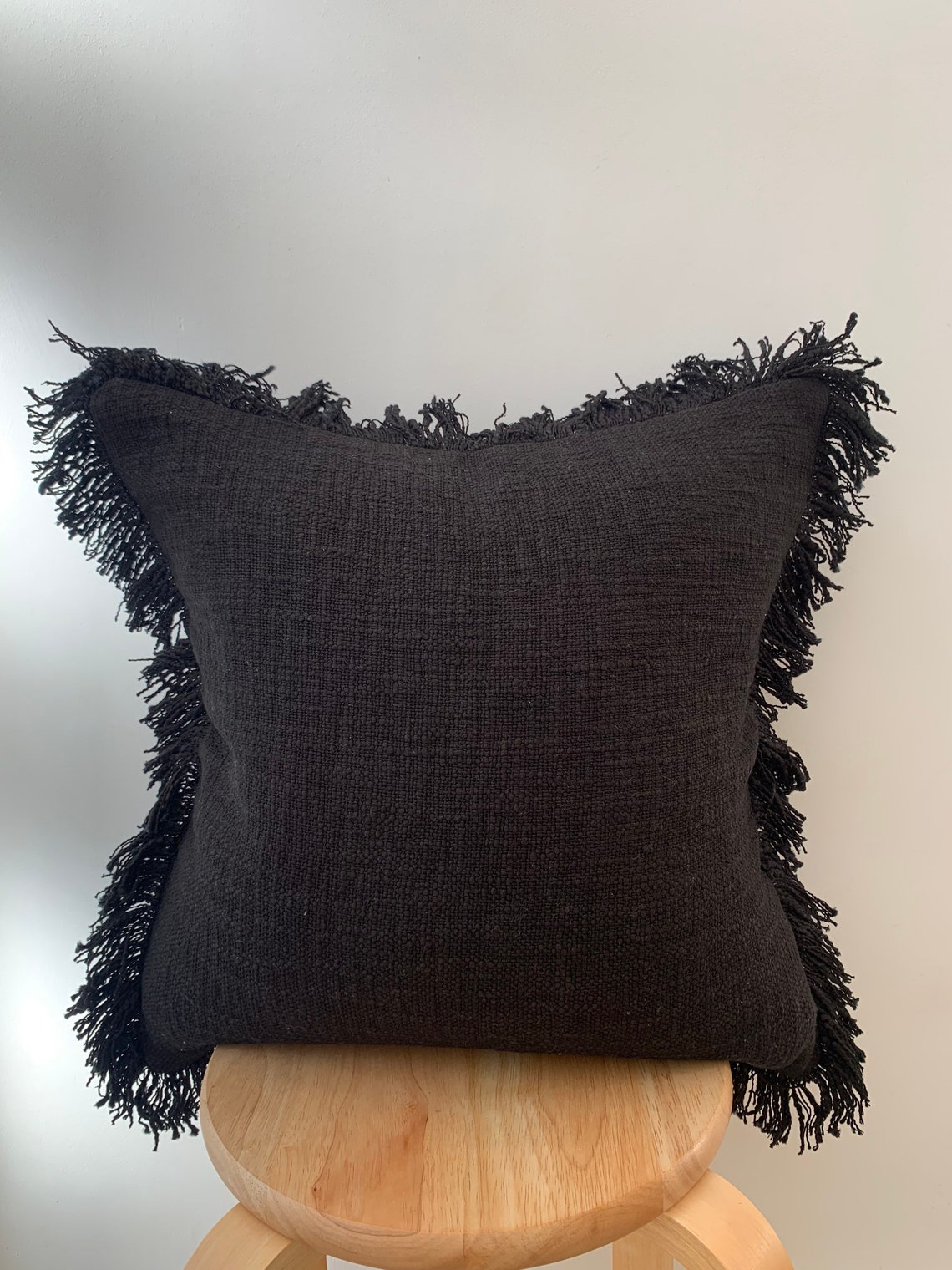 Black Throw Cotton Cushion Cover Black Boho Tassel Woven Etsy UK