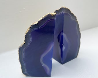 Purple Crystal agate bookends, Heavy geode ornaments book stopper