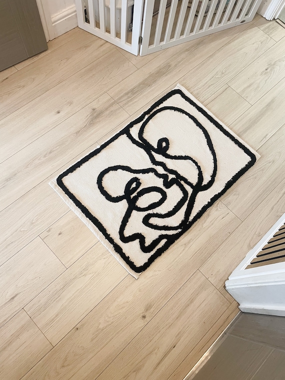Dibujo de cara abstracta de alfombra pequeña, alfombra boho mate