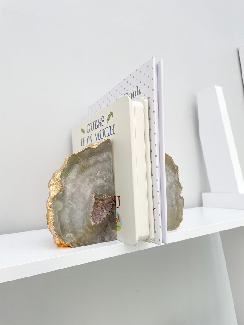 Agate Stone Bookends or Agate Stone Ornament, ALMOST PERFECT White Agate Stone Bookends, Crystal Bookends in the UK, Agate Stone Slice image 1