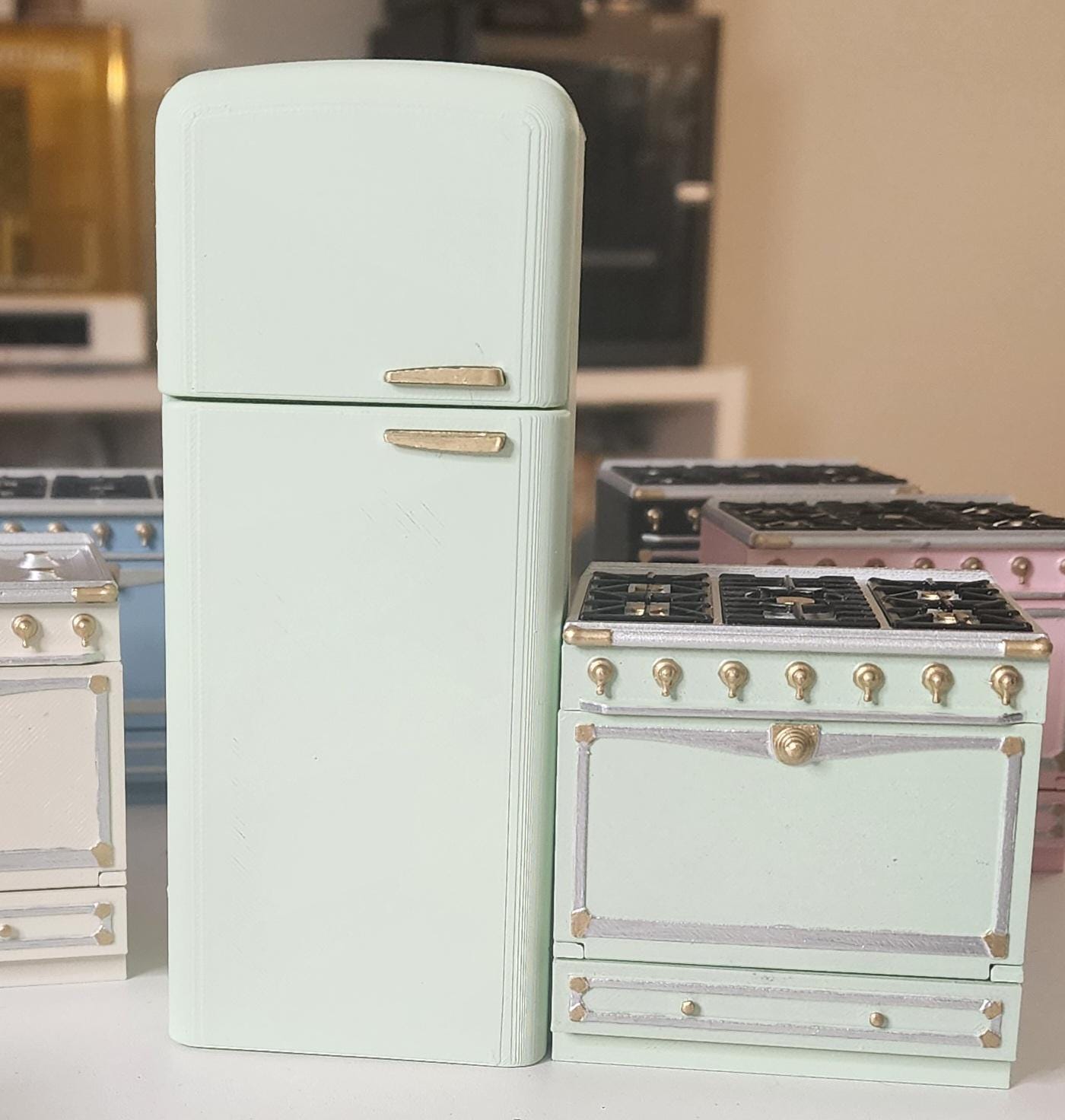 Not Painted and Painted Retro Fridge, Range & Hood Bundles 1:12 Scale