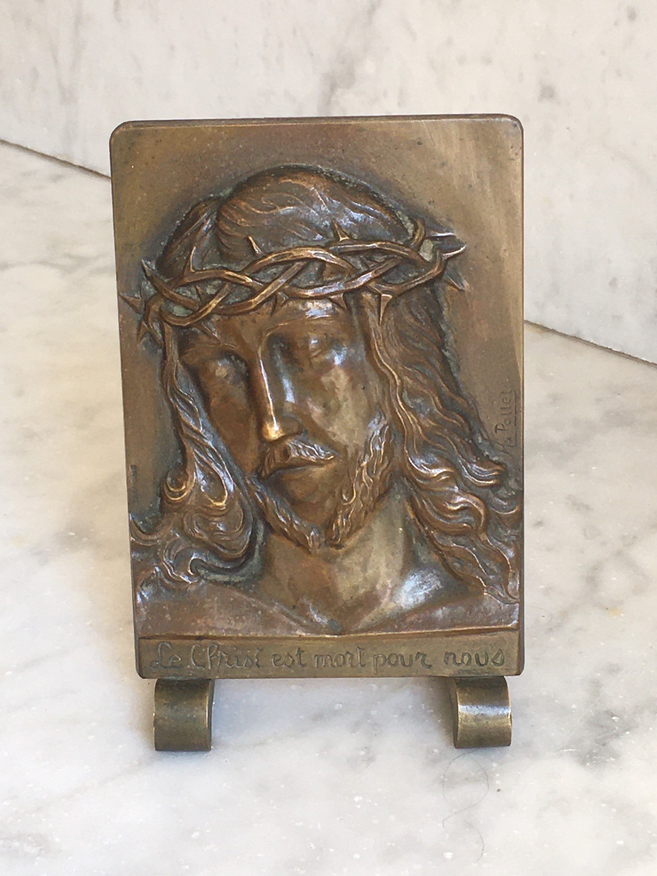 Français Vintage Bronze Christ M Pollet