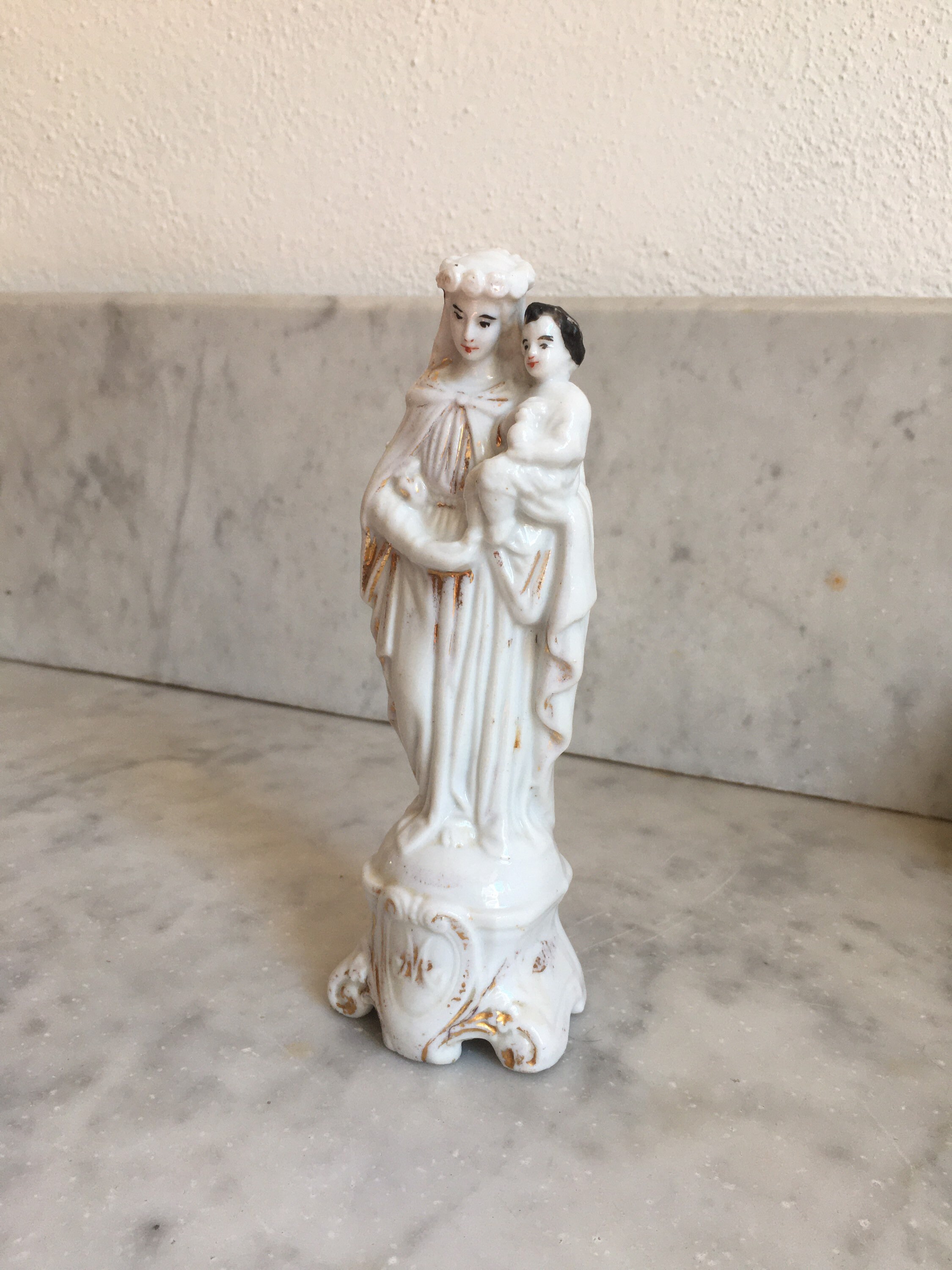 Français Céramique Vintage Vierge Marie et Enfant