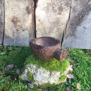 Antique primitive hand carved rustic wooden grain scoop / bowl