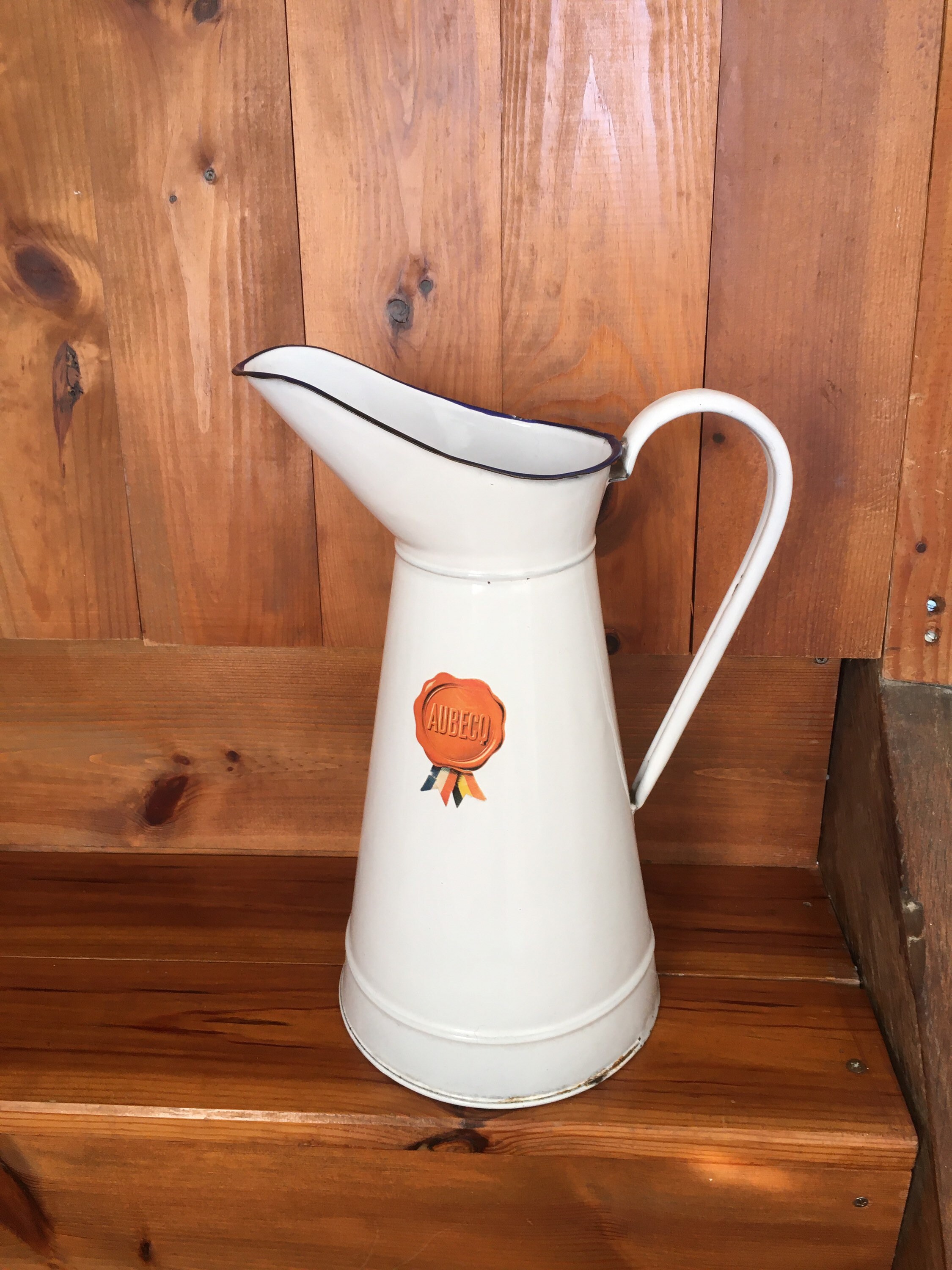Pichet/Pichet en Émail Blanc Vintage Français