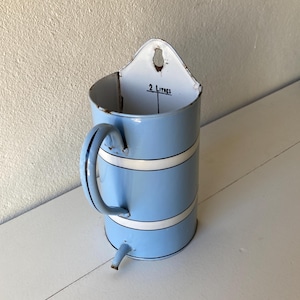 Vintage French enamelware irrigator planter blue and white striped