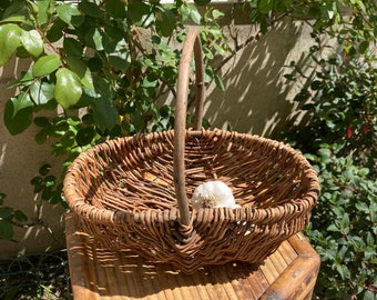 vintage French artisanal willow gathering basket