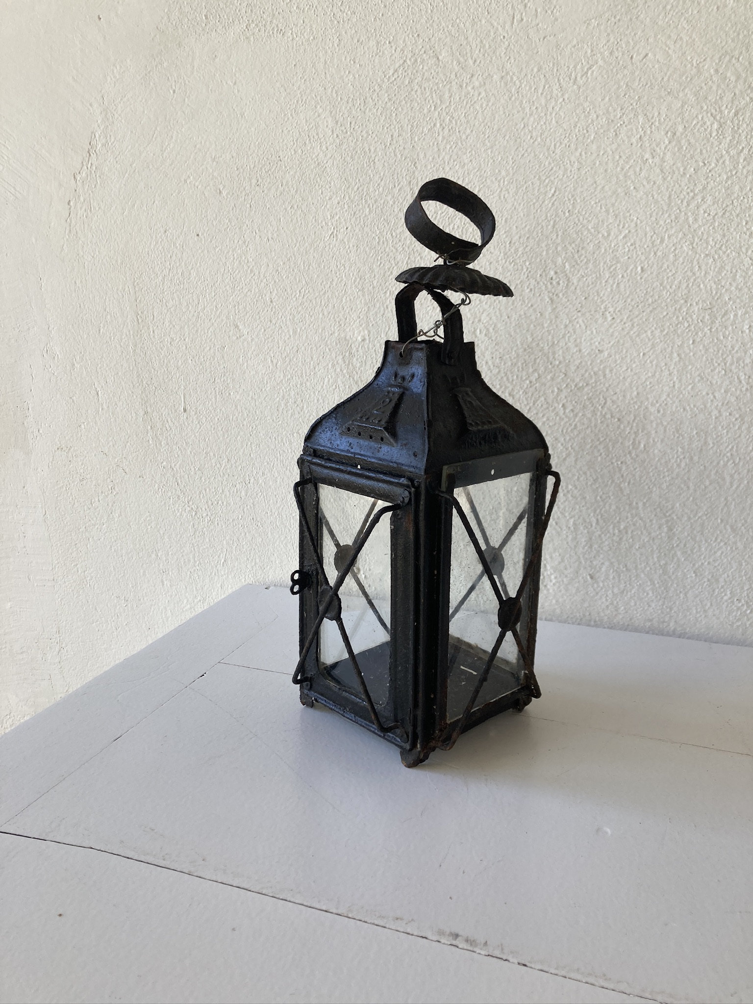 Antique French Metal Glazed Candle Lantern - Etsy