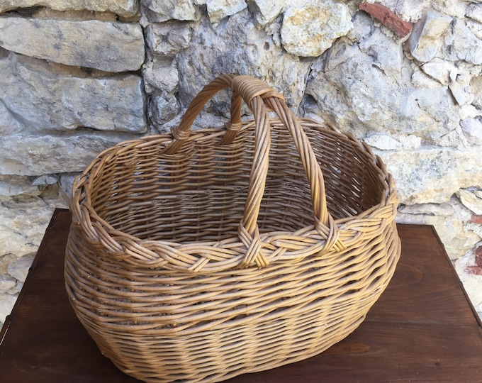 French Vintage Large Wicker Market Basket Etsy