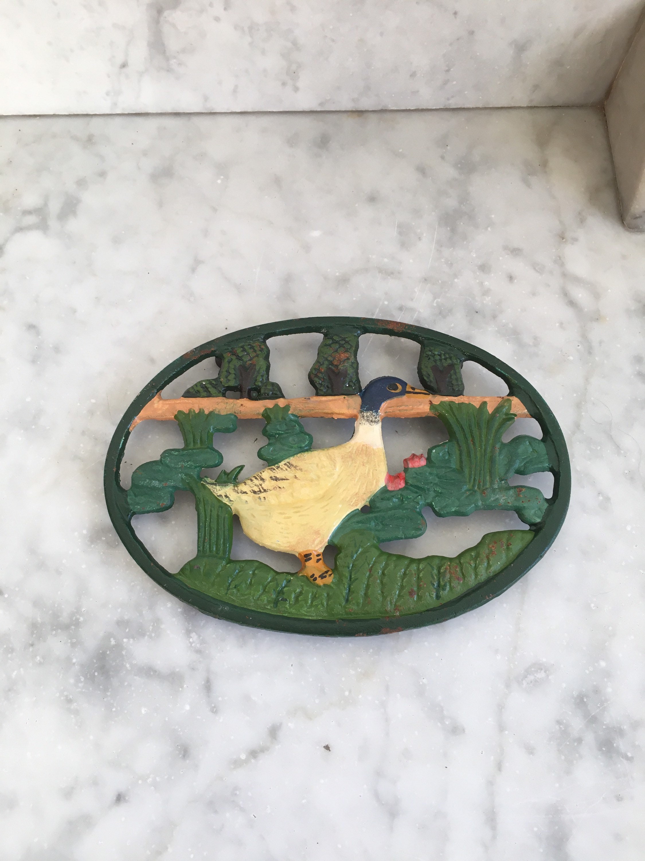 Français Vintage en Fer de Caste Trivet Canard Design